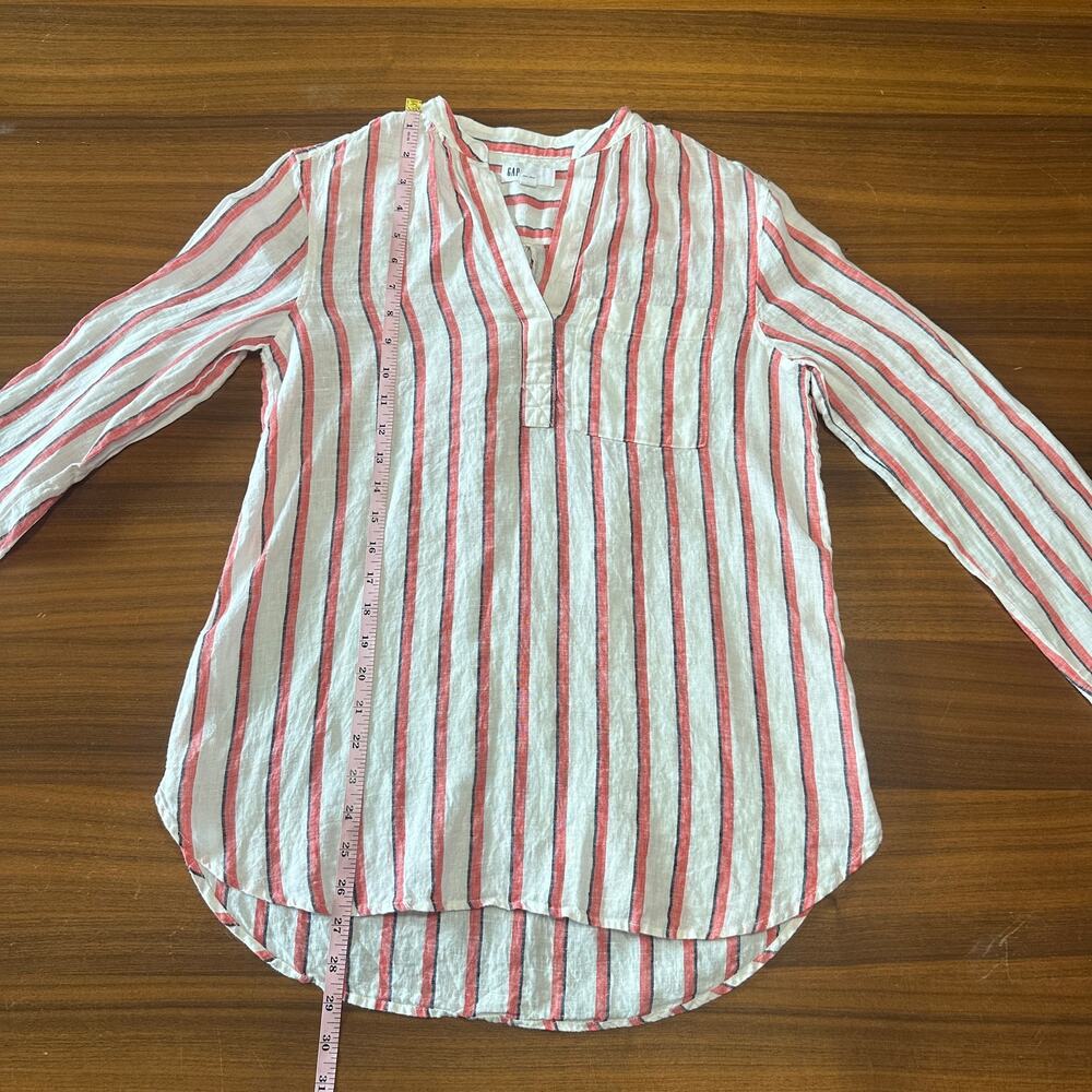 Gap 100% Linen Red Striped Linen Popover Tunic, Beachy Coastal‎ Nautical Small - Picture 5 of 9